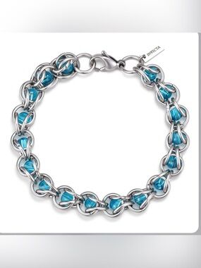 Invicta Silver Tone Bracelet Stainless Steel Blue Beads